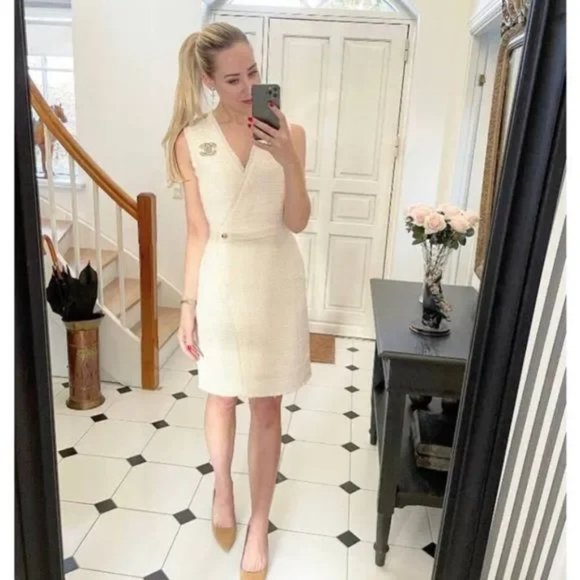 H&M Cream Boucle Wool Blend Wrap Dress Plus Size 2X - Picture 5 of 8